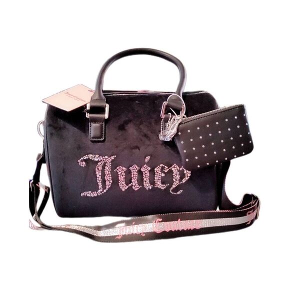 NWT~JUICY COUTURE All that Glitters Rhinestone Embellished Satchel Bag Liquorice - Picture 1 of 5
